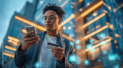 Millennial Man Using Phone and Credit Card for Online Shopping