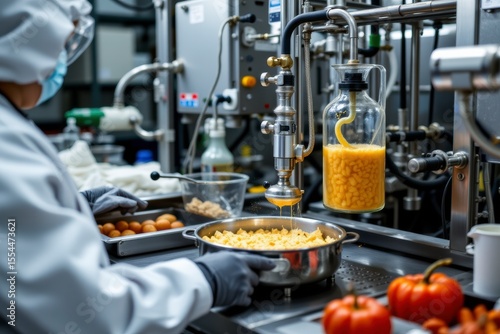 Food Processing Factory Worker in Protective Gear Operating Industrial Machinery