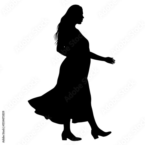 Silhouette of curvy woman walking in flowy dress, fashion inclusivity