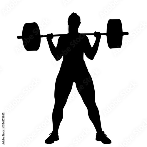 Silhouette of woman lifting barbell, strength training fitness