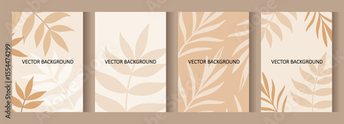 Set of abstract backgrounds with twigs. Poster or cover in soft, warm colors. Vector for flyers, postcards, design, social media, and advertising.
