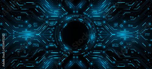 Futuristic AI circuit board with glowing electronic details for UI and GUI design. Hi-tech pattern with light effects for interface panel or technology background. Vector illustration.