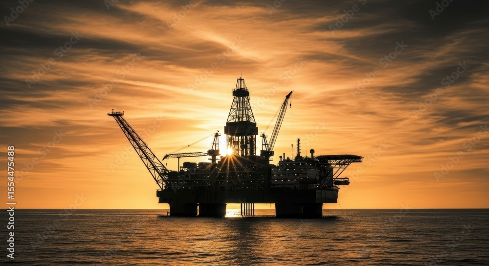 Obraz premium Offshore Oil Rig at Sunset