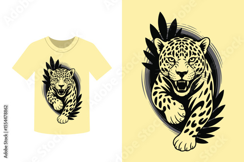 Illustration of a jaguar design on a yellow t shirt mockup