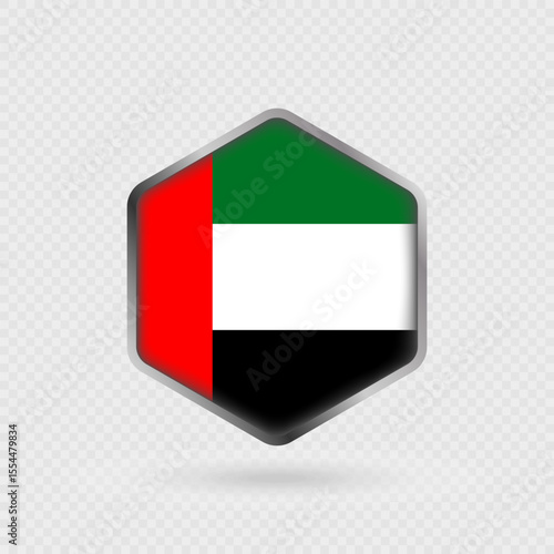 United Arab Emirates Flag Icon in Hexagon Shape.