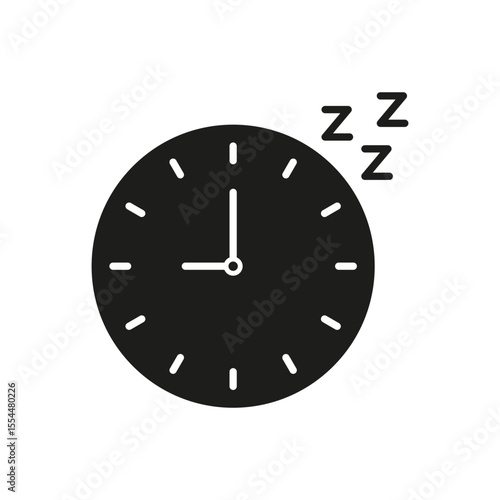 Clock With Sleep Symbol Solid Icon. Sleep Schedule, Rest, And Relaxation Timing Silhouette Symbol. Sleep Hygiene And Circadian Rhythm. Isolated Vector Illustration