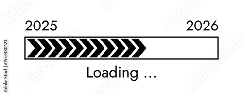 Happy New Year 2026 is loading. Coming new year 2026. Loading bar concept. Progress bar graphic showing loading from 2025 to 2026. Vector design