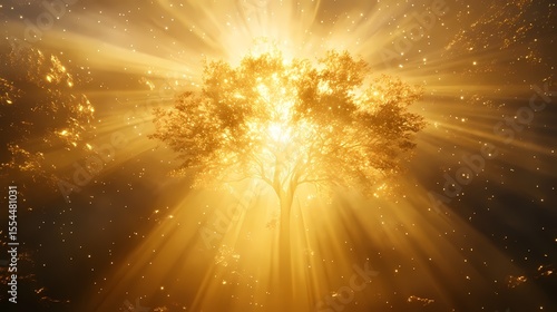 Golden Tree of Light A Radiant Celestial Scene isolated on transparent background