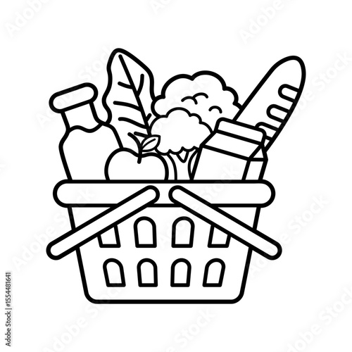 Groceries icon. Full basket of food, grocery shopping icon vector