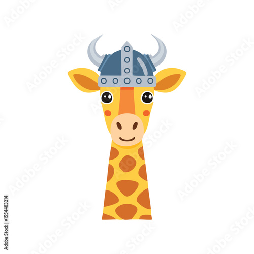 Simple Illustration Cute Giraffe with Viking Helmet
