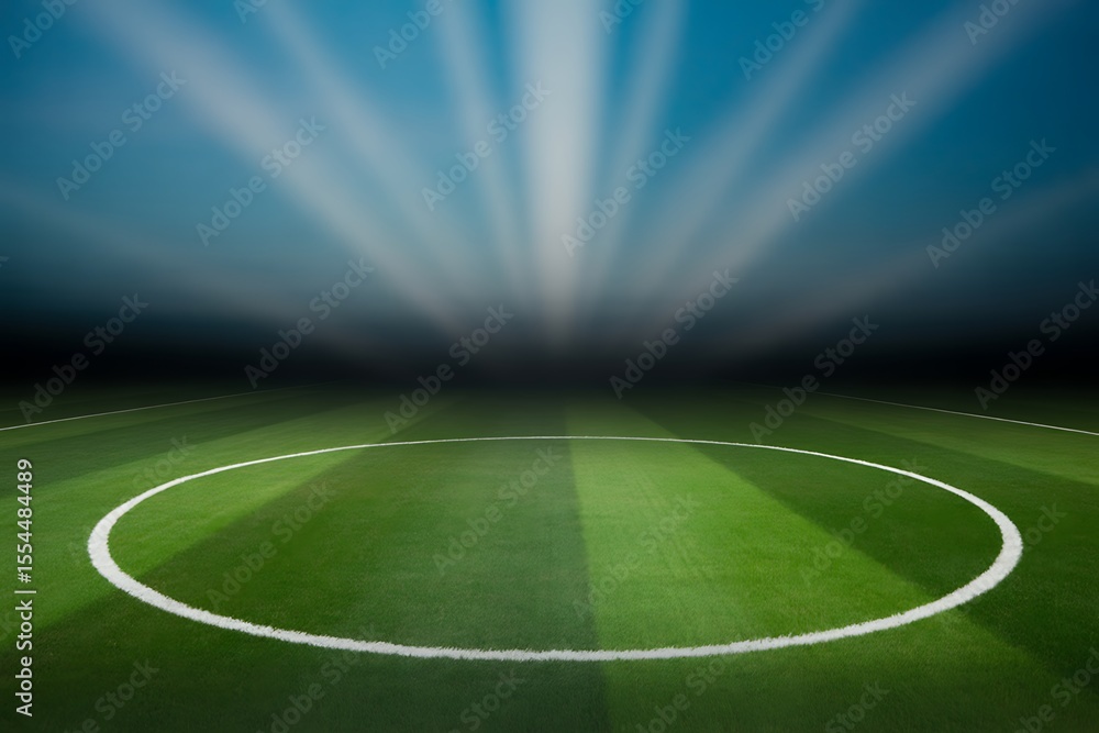 Obraz premium Green grass field with white lines and bright lights