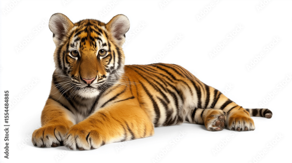 Obraz premium Realistic Baby Tiger Posing Against White Background