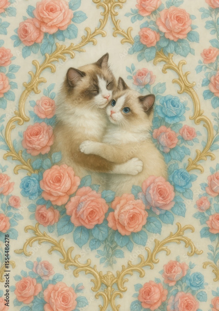 Obraz premium Adorable kittens amidst floral elegance.