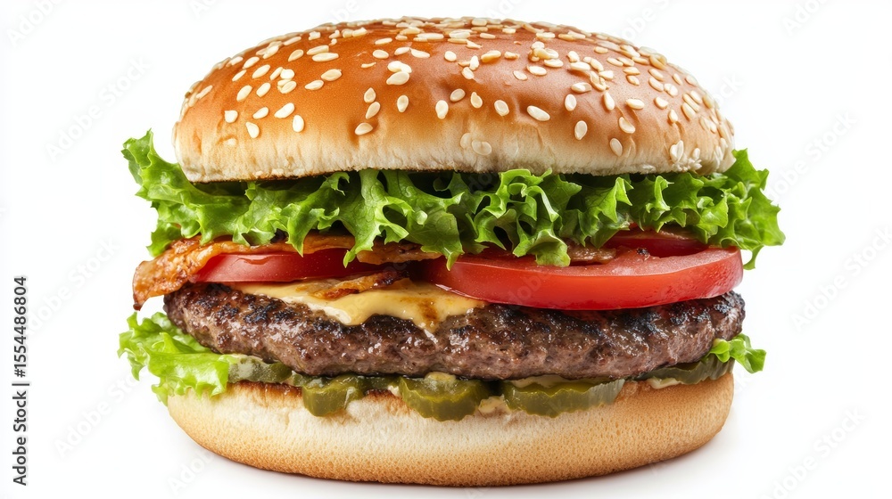 Large Burger Isolated on White Background Clean Lines Text Included Large Burger Isolated on White Background Clean Lines Text Included