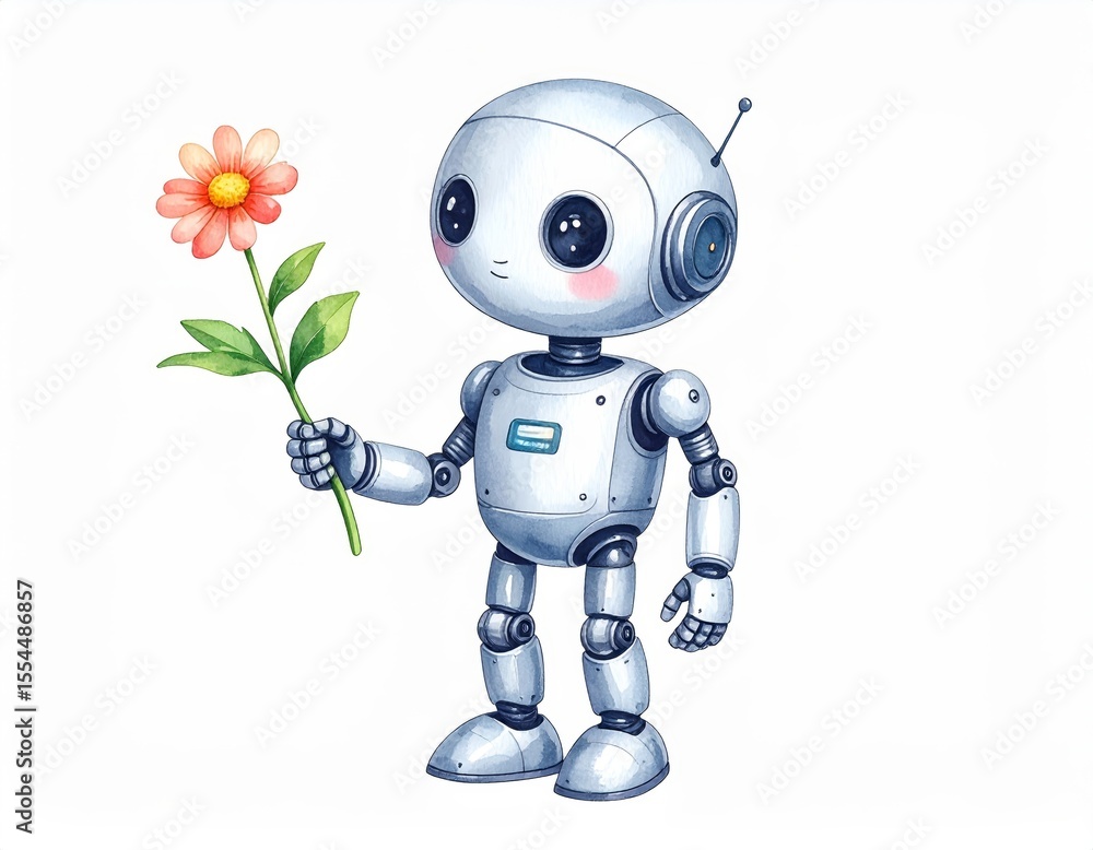 A robot's gentle touch, exploring the harmony of technology and nature's delicate beauty A robot's gentle touch, exploring the harmony of technology and nature's delicate beauty