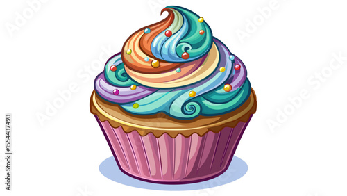 cupcake, frosting, swirl, sprinkles, pastel, sweet, dessert, baking, sugar, artistic, soft shadows, semi-realistic, close-up, tasty, decoration, treat, vanilla, birthday, icing, soft light, colorful, 
