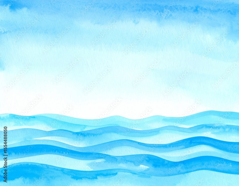 Obraz premium Soothing watercolor blue waves background, abstract ocean art for serene backdrop