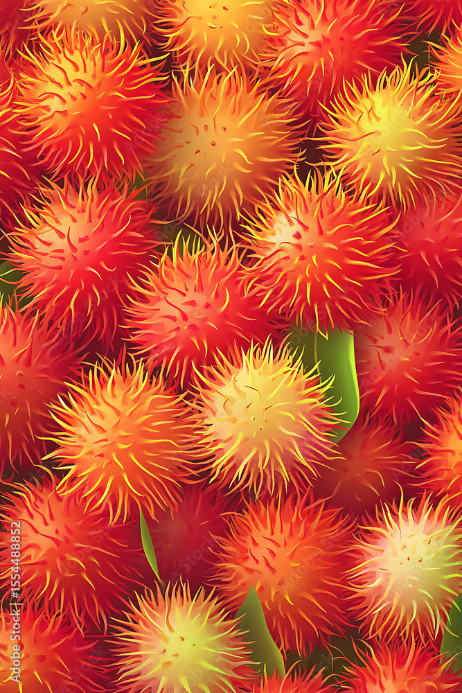 Vibrant clusters of red and yellow spiky flowers creating a lively garden scene Vibrant clusters of red and yellow spiky flowers creating a lively garden scene