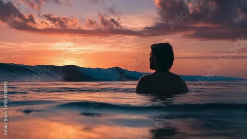 Wallpaper Mural Man in the ocean at sunset Torontodigital.ca