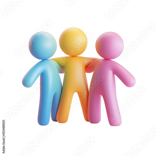 3d icon three colorful 3d human figures holding hands symbolize unity and teamwork against a transparent background. Isolated transparent png
