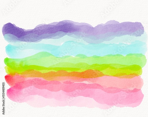 Rainbow inspired pastel waves in horizontal watercolor stripes with soft, airy texture and gentle layered colors