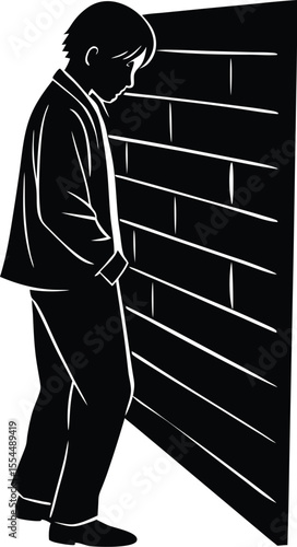 Silhouette of a Person Leaning on Wall