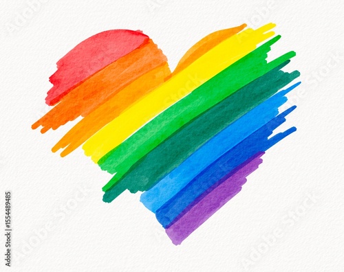 Vibrant rainbow heart painted in expressive watercolor strokes, capturing energy, unity, and bold emotional color