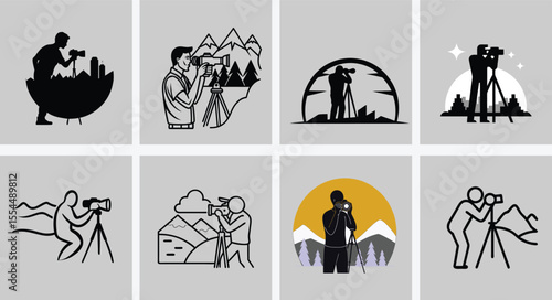 Silhouette of Photographer Taking a Picture with Camera Against Scenic Backdrop