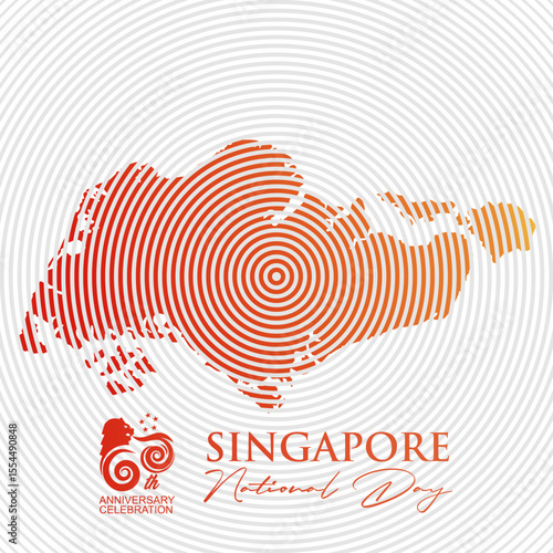60th Anniversary Singapore National Day 2025 background with Singaprore halftone map and 60 symbol. Vector Illustration