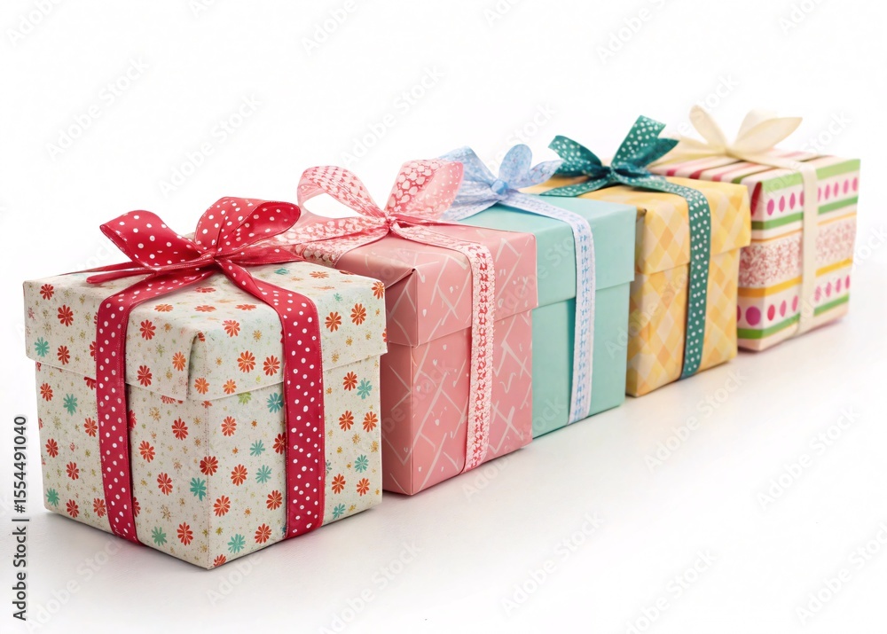 Obraz premium gift boxes isolated on white, Wrapped gift boxes arranged in banner format