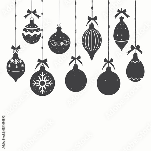 Christmas balls with different patterns on white minimalist head logo, Icon, element. Vector illustration