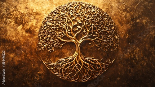 Ornate Golden Tree of Life on Textured Background isolated on transparent background