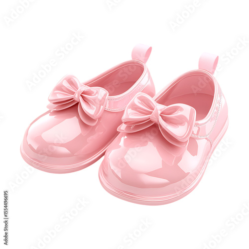 Pink Baby Shoes with Bows Perfect for a Girls First Steps On Transparent Background