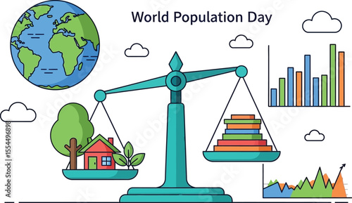World population day illustration with balance and earth for awareness day