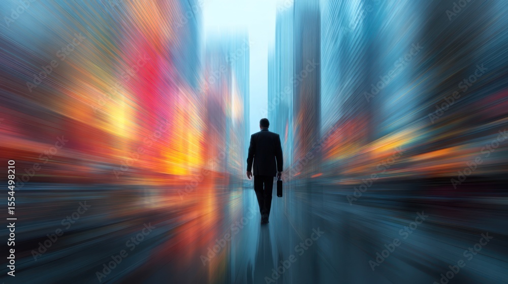 Silhouette of person walking in city street with blurred colorful background. Silhouette of person walking in city street with blurred colorful background.