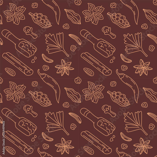 Seamless Pattern of Indian Spices Outline