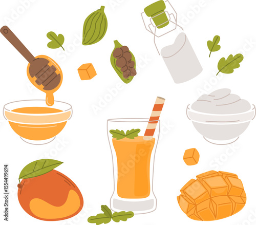 Mango Lassi Ingredients and Drink Illustration