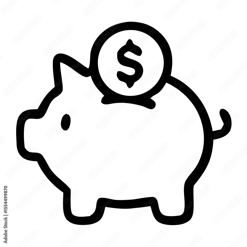 Outline Handdrawn Piggy Bank with Dollar Coin Saving Icon Outline Handdrawn Piggy Bank with Dollar Coin Saving Icon