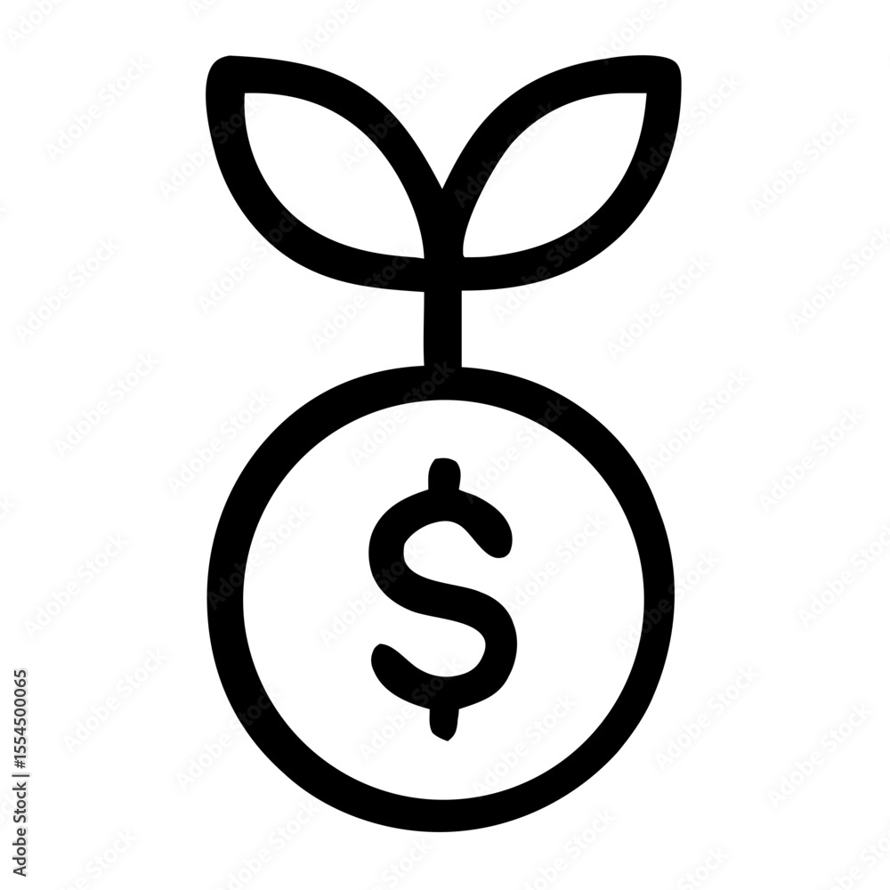 Minimalist Outline Coin with Sprout Symbol of Investment Growth Icon Minimalist Outline Coin with Sprout Symbol of Investment Growth Icon