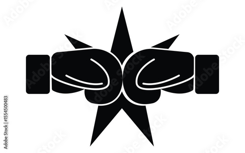 punching gloves silhouette vector. Boxing gloves icon, Champion fighter concept. Boxer fight sign. Combat competition pictogram. black and white background.