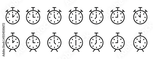 Time and Clock line icon set. Stopwatch icon, Alarm clock icon, Timer vector icon collection. history or watch later sign vector illustration.