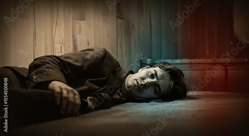 Contemplative Portrait of a Man Lying Down, Expressing Inner Reflection and Solitude