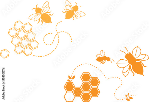 Honey Bee Vector Design, Flying Bees and Hive Clipart, Yellow Insect Illustration, Nature Pollination Doodle, Cute Bug Art, Transparent Background