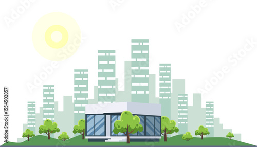 A contemporary urban dwelling situated with trees positioned in front
