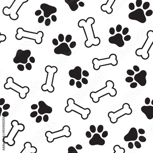 Dog bones and paw prints pattern white background, perfect for pet lovers and animal themed