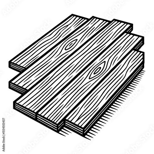 Wooden Planks Floor Flooring Black and White Outline Line Art Drawing Design Element