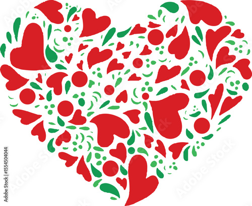 Floral Vector Illustration with Flowers, Leaves, Hearts, and Nature Elements – Vintage Decorative Design for Valentine’s Day, Spring, Summer, Wallpaper, Textures, 