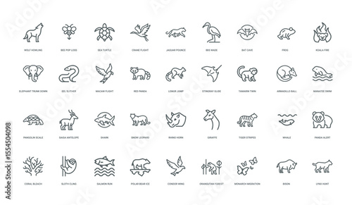 collection linear icons endangered wildlife species environmental concerns