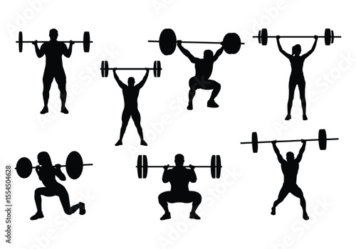 Set of Weight Lifting Icons for Fitness Design. Black Vector silhouette.