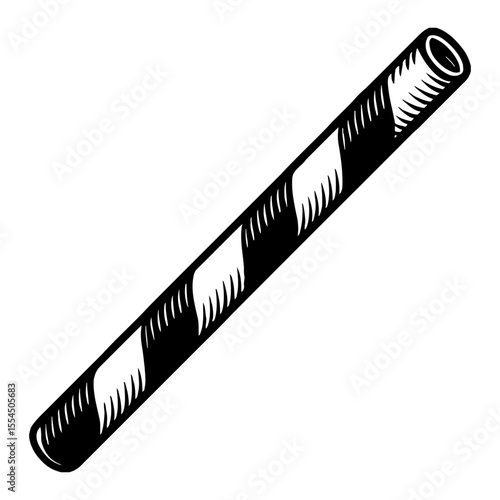 Z Shape Stick Black and White Outline Line Art Drawing of Striped Rod Design Element
